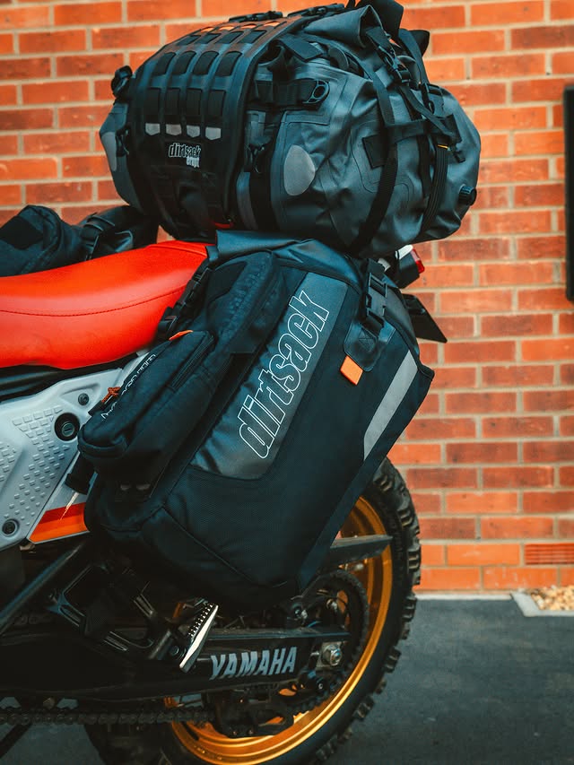 Dirtsack Erupt rackless luggage fitted to Yamaha Tenere 700