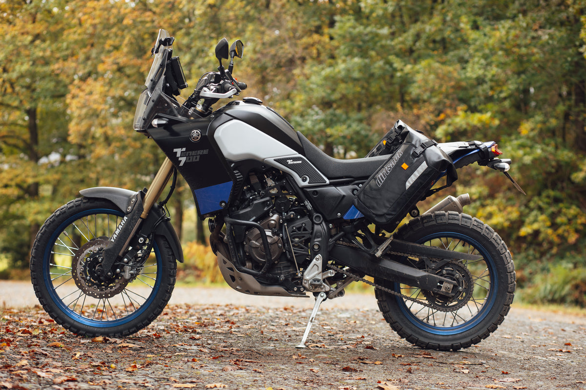 Yamaha Tenere 700 with Dirtsack Erupt rackless luggage in forest