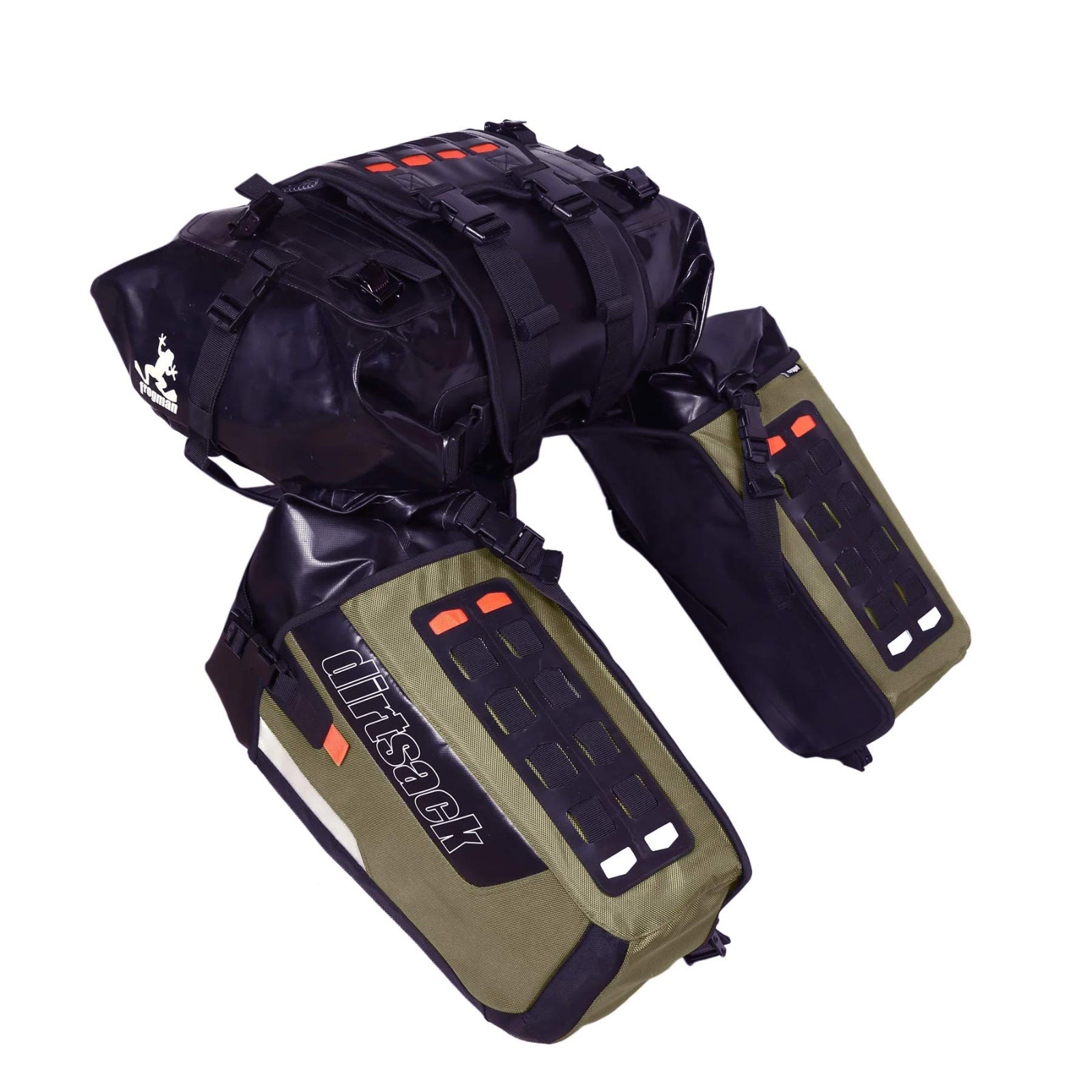 Dirtsack Erupt Rackless V2 Soft Luggage ADV Kit 2 x 24 litre Green / Black No Pannier Racks Needed