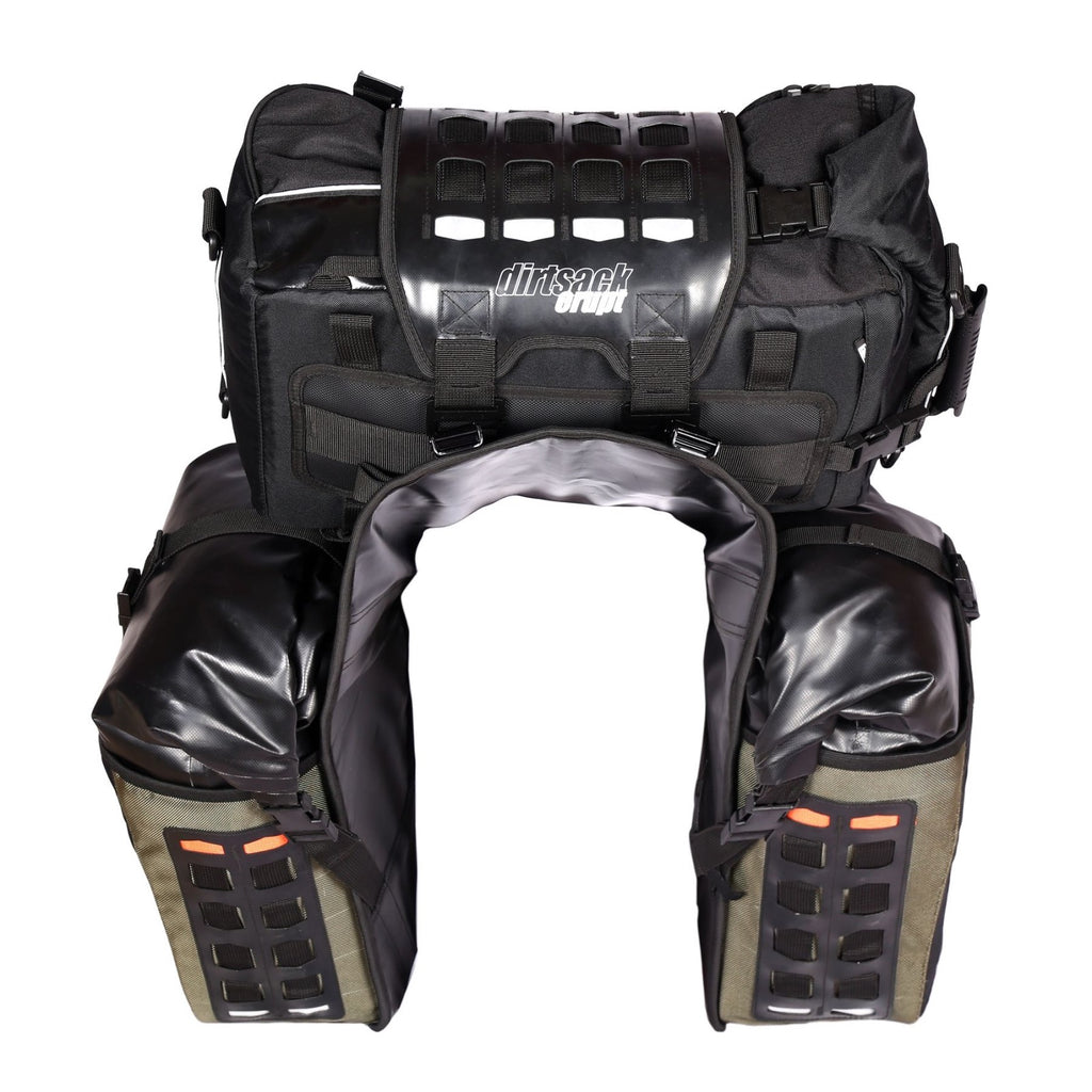 Dirtsack Rackless Luggage 2 x 24 litre Green/Black Fuel Cut Out 690/701 450 Rally