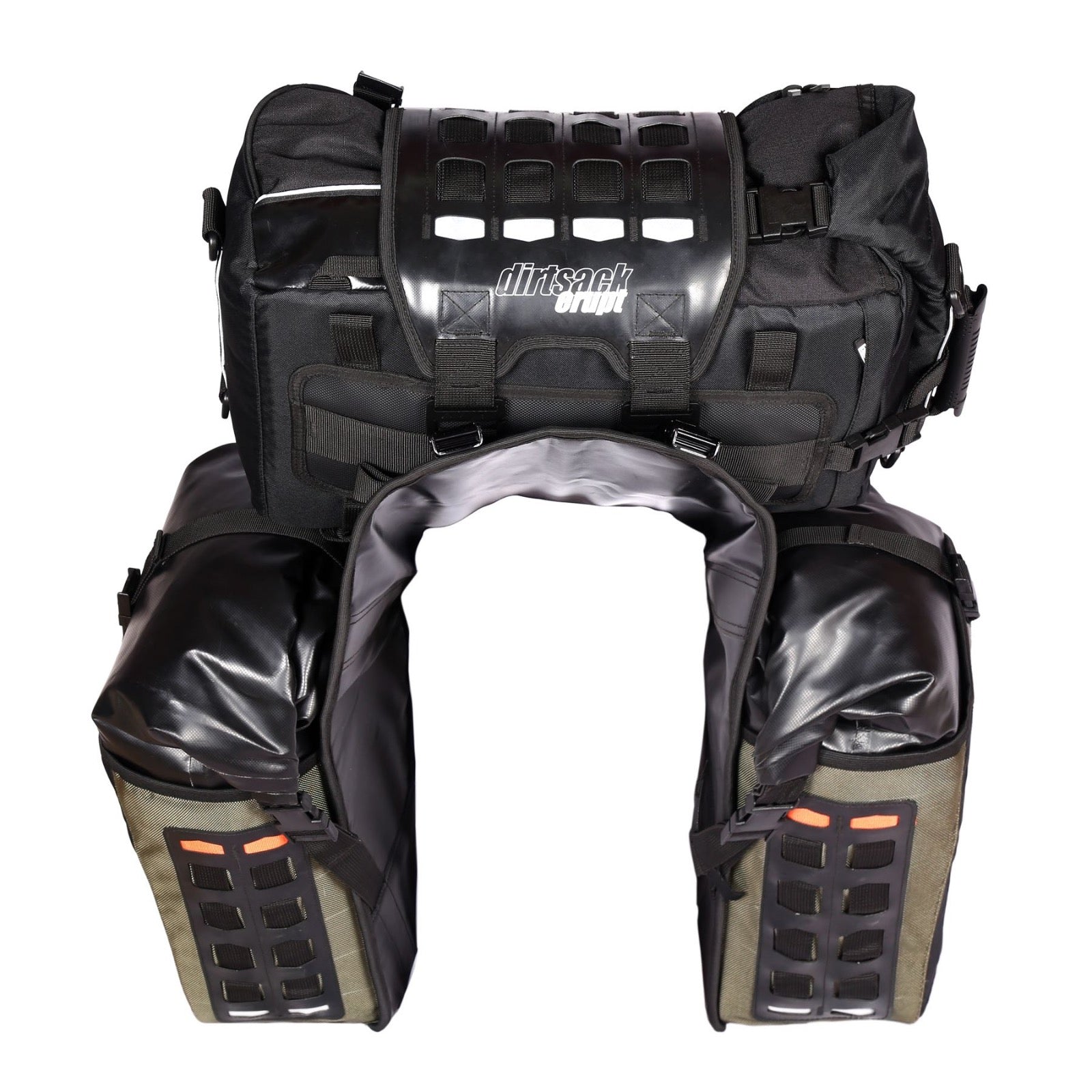 Dirtsack Rackless Luggage 2 x 24 litre Green/Black Fuel Cut Out 690/701 450 Rally